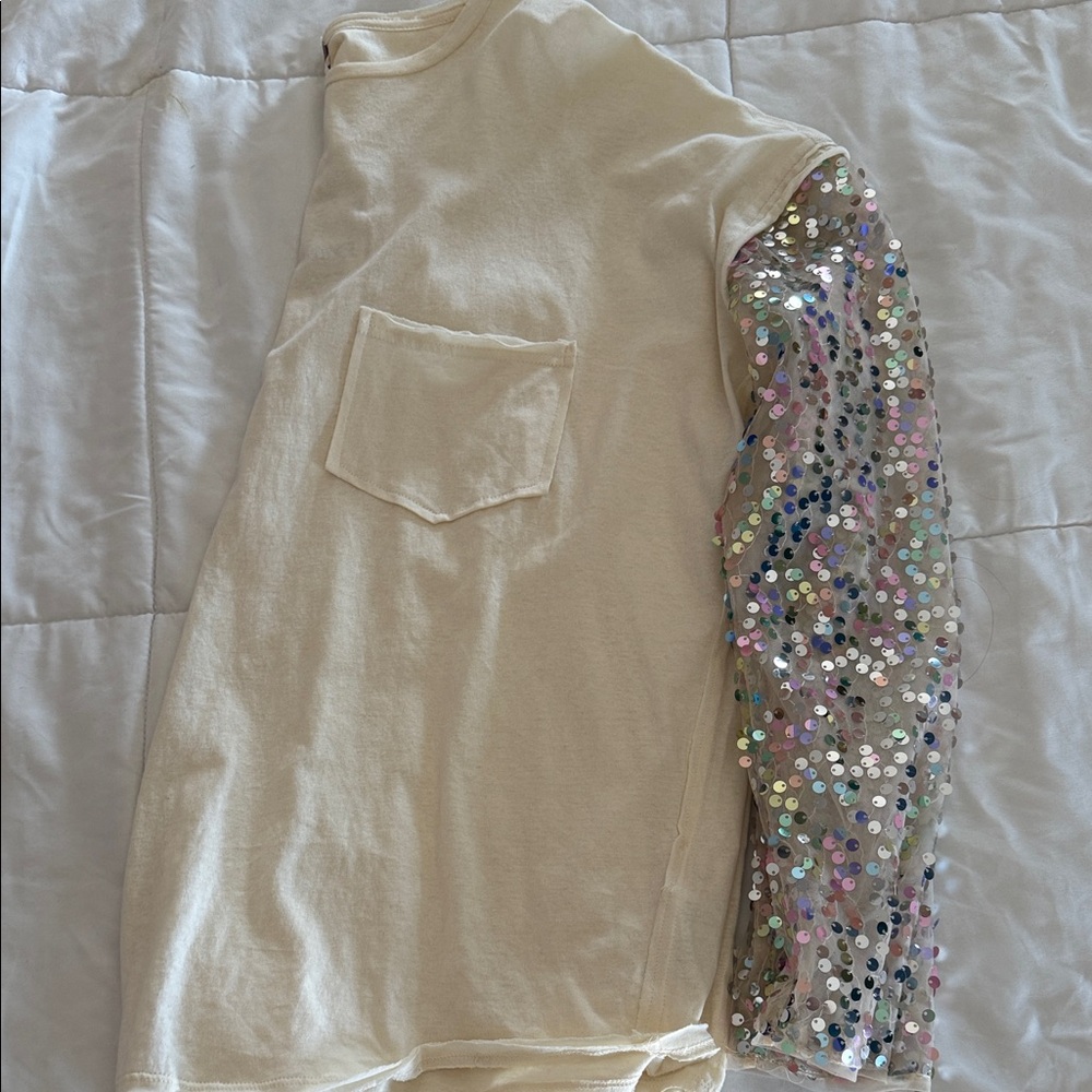FP Movement Cream Top with Sequin Sleeve